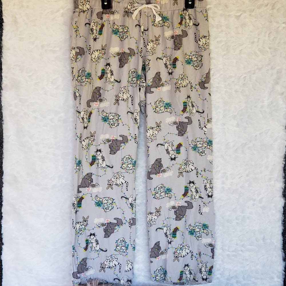 Light Gray Christmas Cats Pajama Pants